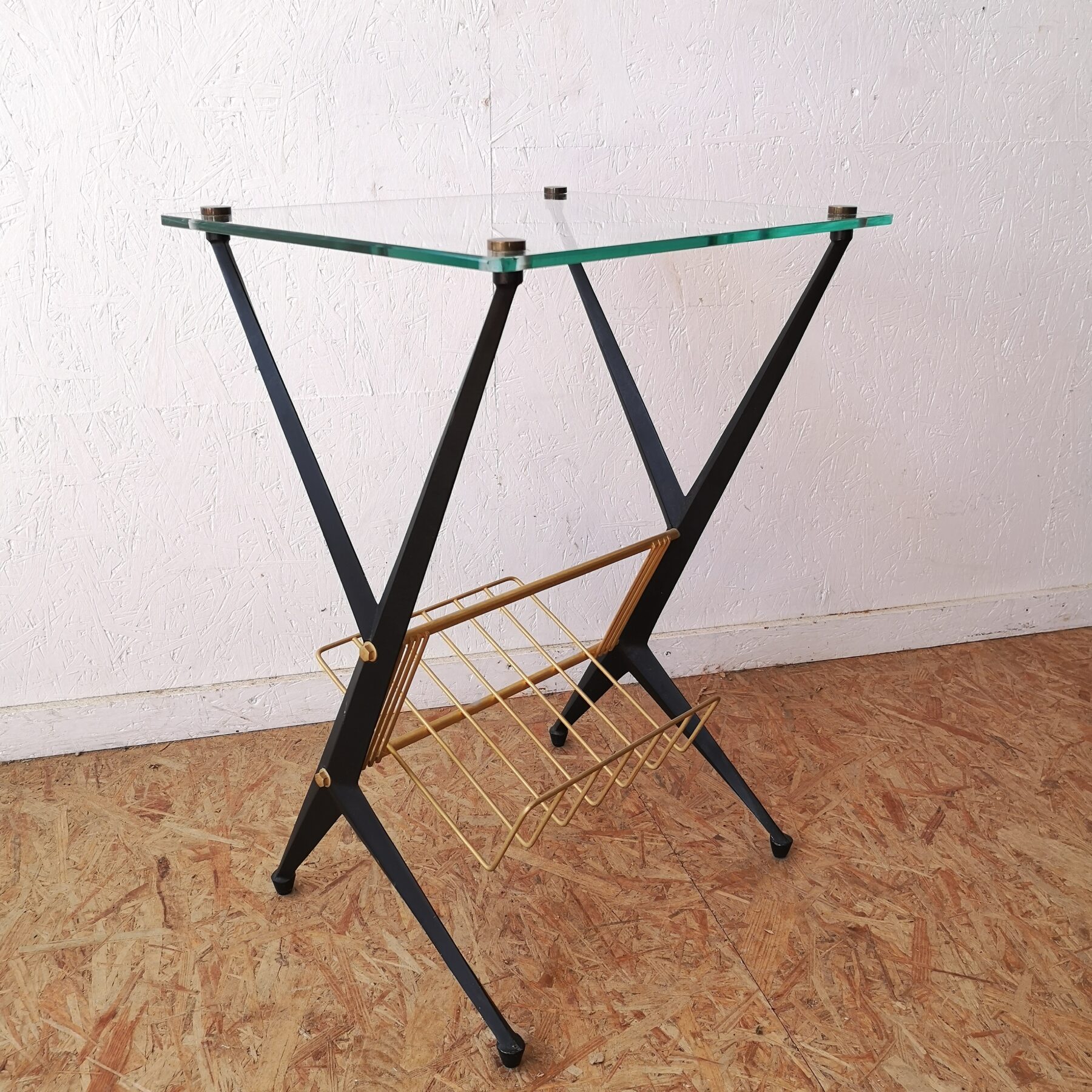 Table D'appoint Avec Porte-revues En Tissu - 60x28x53 Cm, Noir/gris - Étagère Amovible, Panneau Particules Et Acier