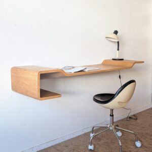 Bureau / console murale en hêtre lamellé-collé thermoformé années 80/90