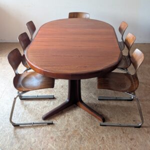 Table ronde teck pied étoile années 60 extensible
