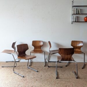 Suite de 6 chaises vintage Eurosit pagwood et chrome